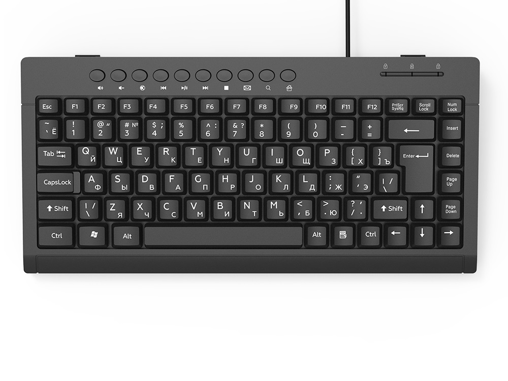 

Клавиатура Ritmix RKB-104 Black USB проводная, мембранная, 95 клавиш + 10