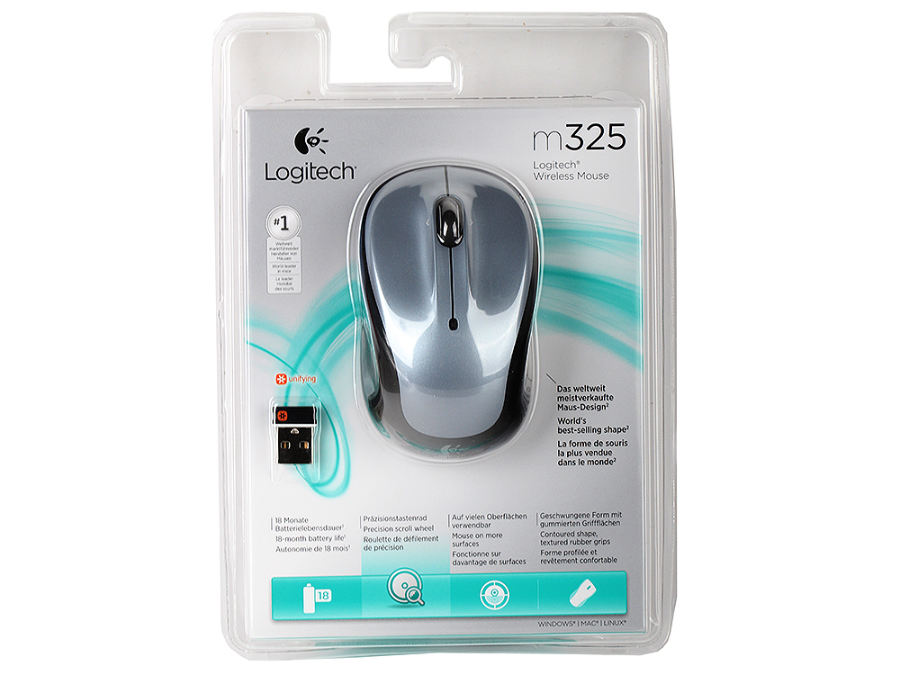 

Мышь (910-002335) Logitech Wireless Mouse M325 Light Silver
