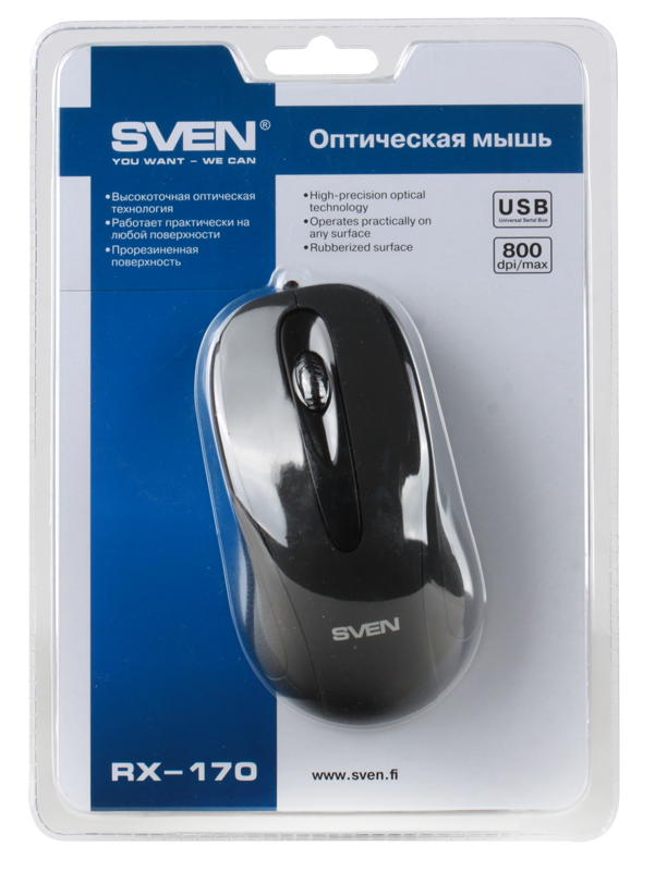 Мышь Sven RX-170 Black USB проводная, оптическая, 800 dpi, 2 кнопки + колесо