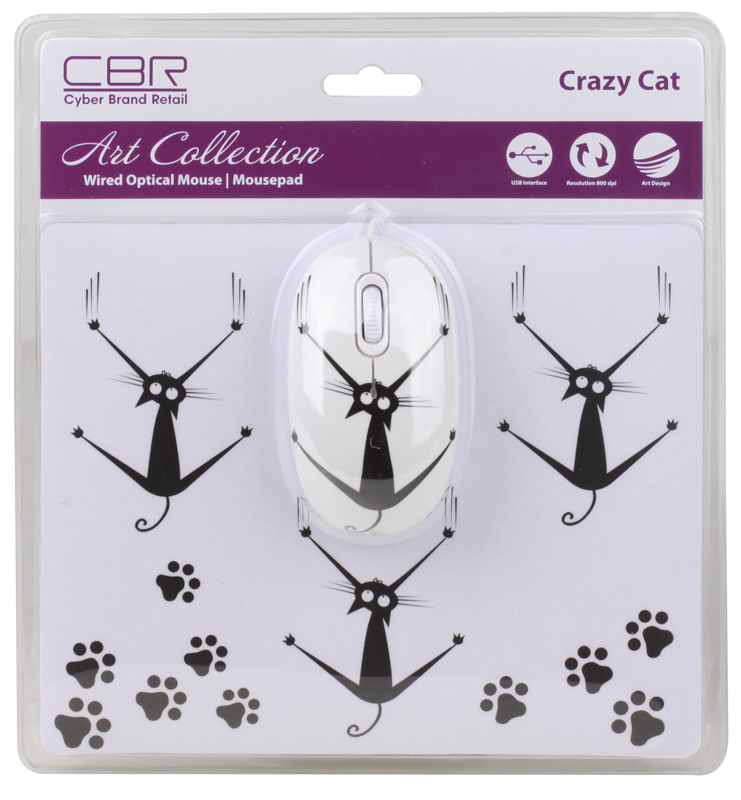 

Мышь + коврик CBR Crazy Cat, USB