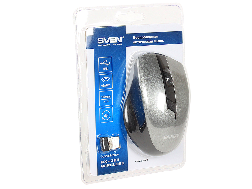 Мышь беспроводная Sven RX-325 Grey USB(Radio) оптическая, 1000 dpi, 3 кнопки + колесо