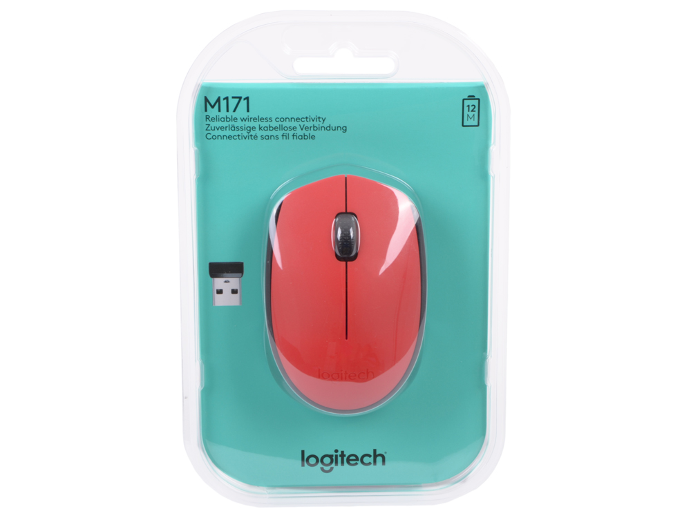 Мышь беспроводная Logitech M171 Red USB(Radio) оптическая, 1000 dpi, 2 кнопки + колесо