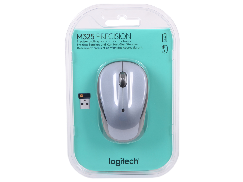 Мышь беспроводная Logitech M325 Grey USB(Radio) оптическая, 1000 dpi, 2 кнопки + колесо