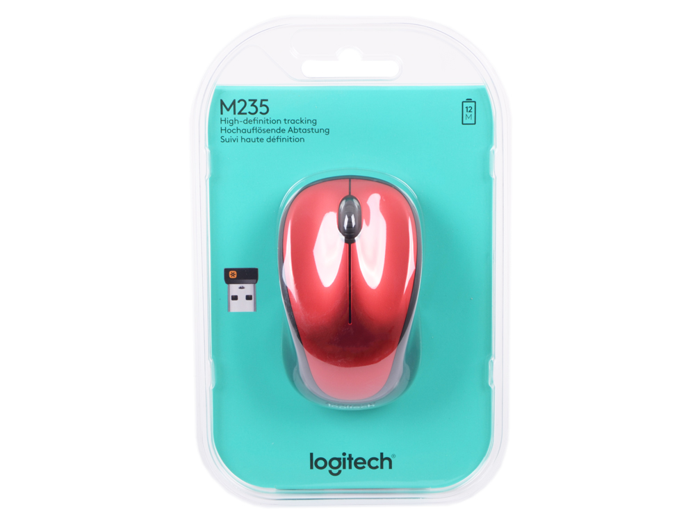 Мышь беспроводная Logitech M235 Red USB(Radio) оптическая, 1000 dpi, 2 кнопки + колесо