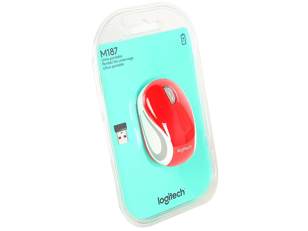 Мышь беспроводная Logitech Mini M187 Red USB(Radio) оптическая, 2 кнопки + колесо