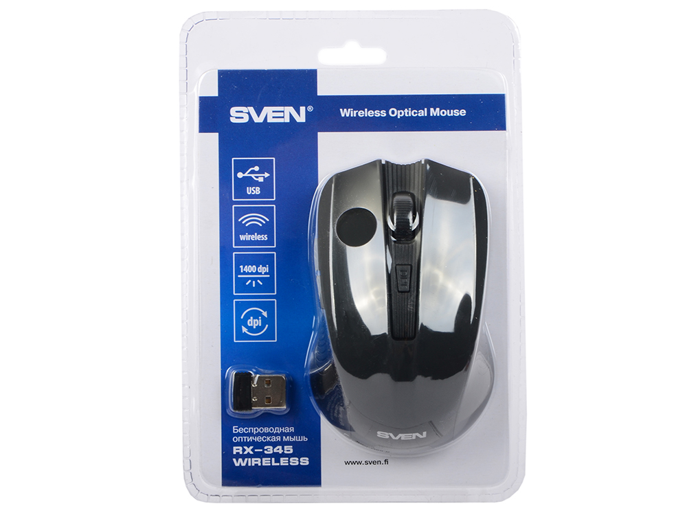 Мышь беспроводная Sven RX-345 Black USB(Radio) оптическая, 1400 dpi, 5 кнопок + колесо