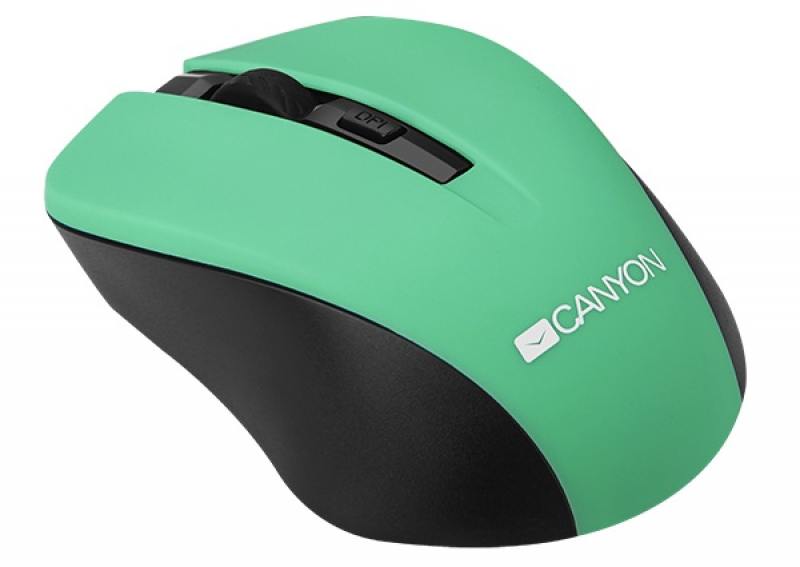 Мышь беспроводная CANYON CNE-CMSW1GR Black Green USB оптическая, 1200 dpi, 3 кнопки + колесо