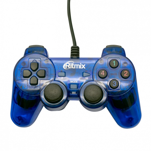

Геймпад Ritmix GP-006 Blue для ПК, USB, 2 вибромотора, 16 кнопок, кабель 1,5м