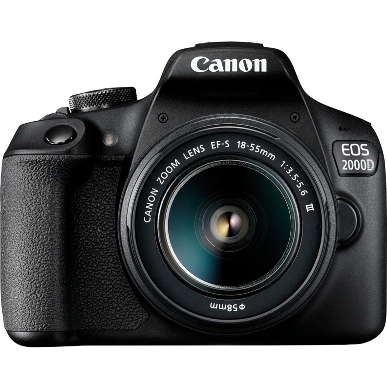 Зеркальный фотоаппарат Canon EOS 2000D Kit Black 18-55 III (2728C002) Black 24.7 Mp, 22.3 х 14.9 мм / max 6000 x 4000 / экран 3.0 / 0,475 г фотоаппарат зеркальный canon eos 2000d kit 18 55 dc