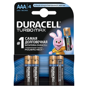 

Батарейки DURACELL LR03-4BL TURBO Max (40/120/21120) Блистер 4 шт (AAA)
