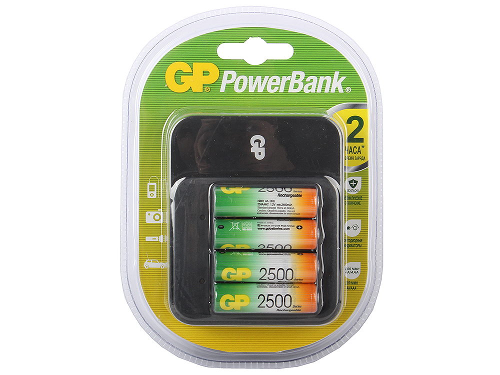 

Зарядное устр. GP PowerBank 2 часа + аккум. 4шт. 2500mAh (GP PB550GS250-CR4)