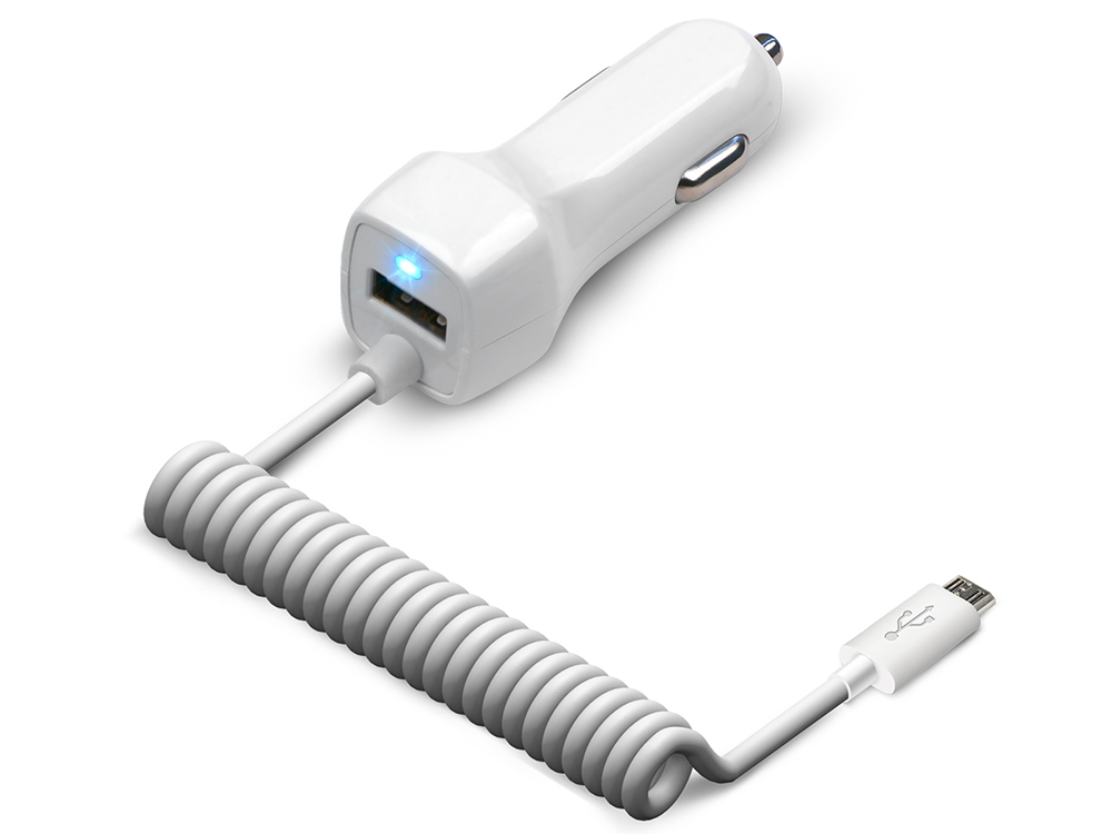 Универсальное зарядное устройство Jet.A от прикуривателя 12В-24В UC-S15 (1 USB-порт, 2.1А, встроенный кабель micro USB) Цвет - белый