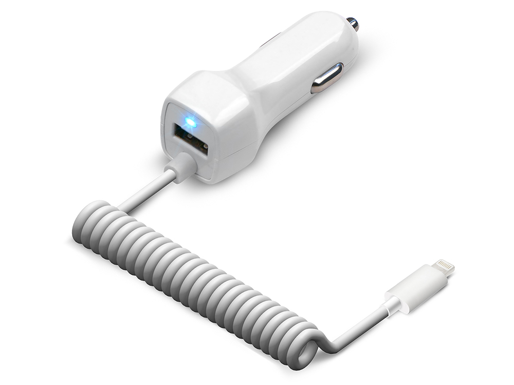 

Универсальное зарядное устройство Jet.A от прикуривателя 12В-24В UC-I15 (1 USB-порт, 2.1А, встроенный кабель lightning 8 pin) Цвет - белый
