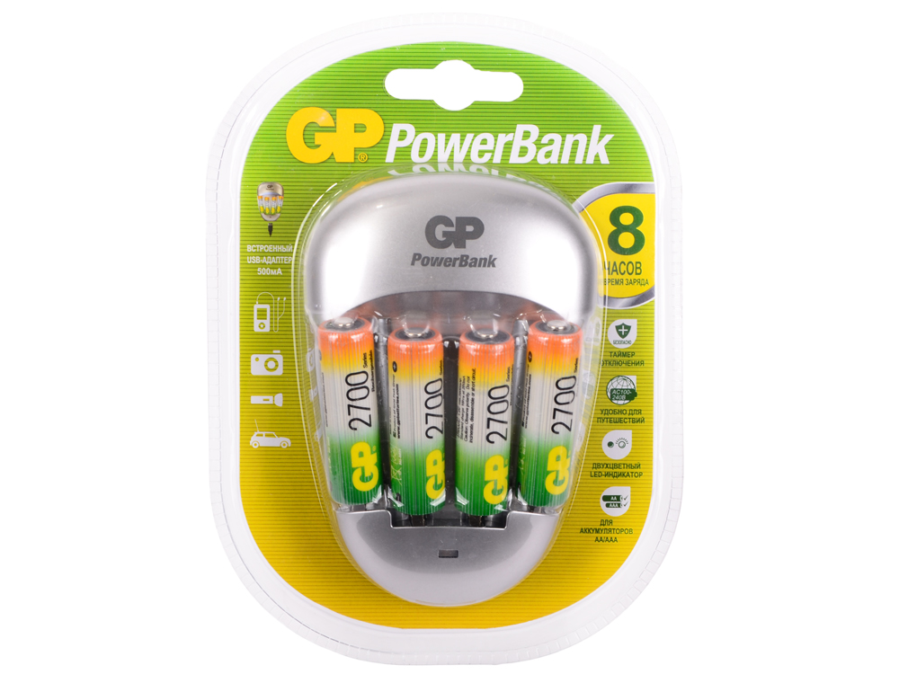 

Зарядное устройство + аккумуляторы 2700 mAh GP PB27GS270-2CR4 AA 4 шт