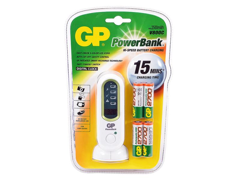 

Зарядное устройство + аккумуляторы 2700 mAh GP V800С AA 4 шт