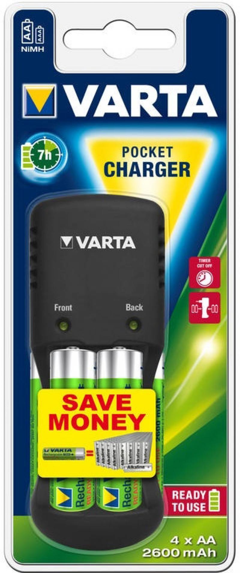 

Зарядное устройство + аккумуляторы 2600 mAh Varta Pocket Charger AA/AAA 4 шт