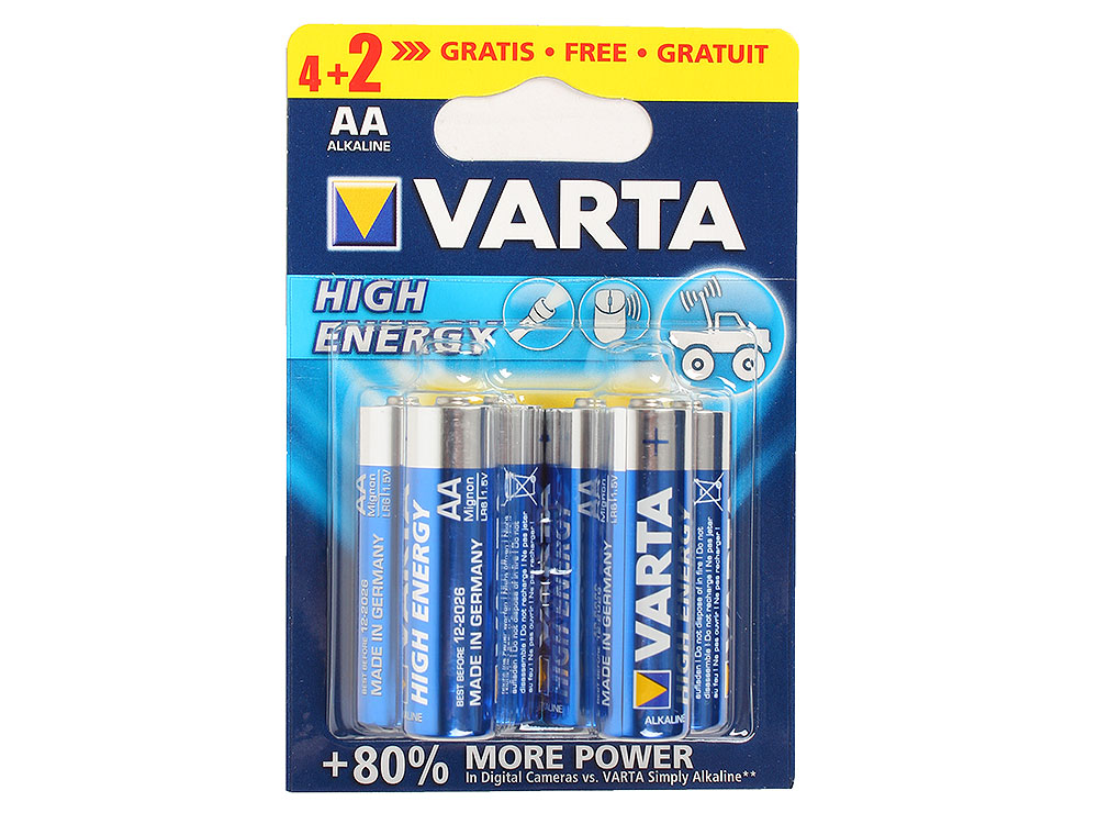 

Батарейка VARTA HIGH ENERGY AA/LR06, 4+2шт. в блистере 4906121436