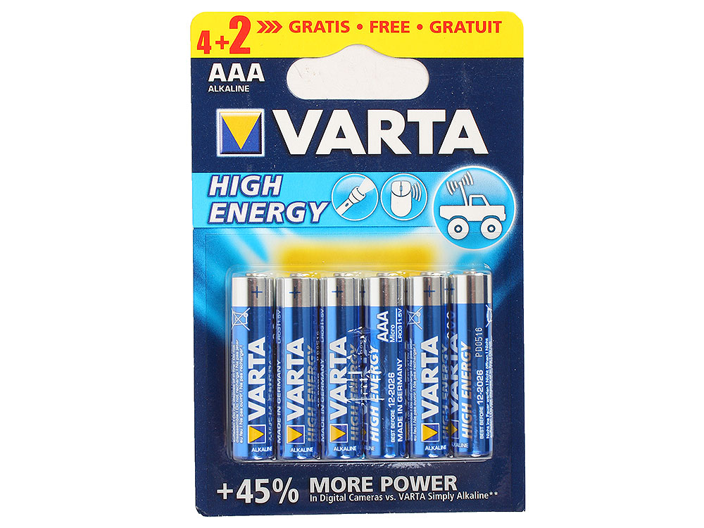 

Батарейка VARTA HIGH ENERGY AAA/LR03, 4+2шт. в блистере 4903121436