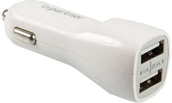 

Автомобильное зарядное устройство Partner 2.1/1А 2 х USB белый ПР026560