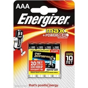 

ENERGIZER Батарейка алкалиновая MАХ LR03/E92 тип ААА 4шт
