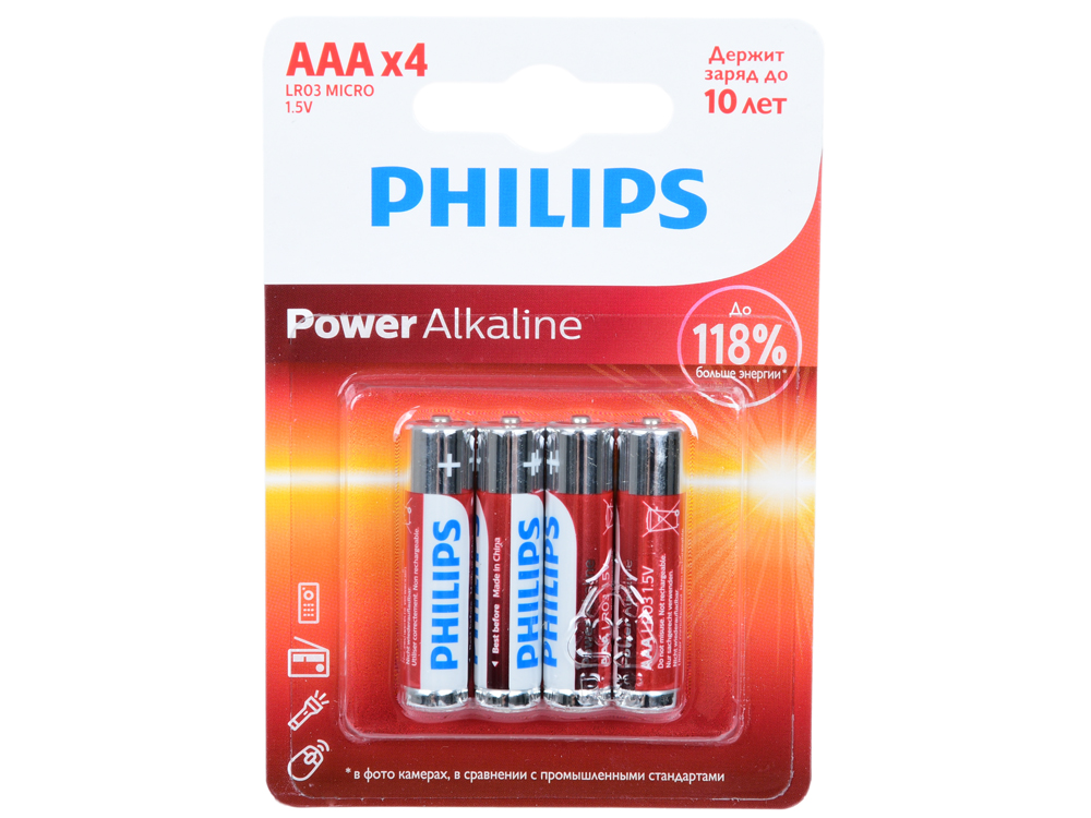 

Батарейки AAA PHILIPS Power Alkaline LR03P4B / 51 4 шт.