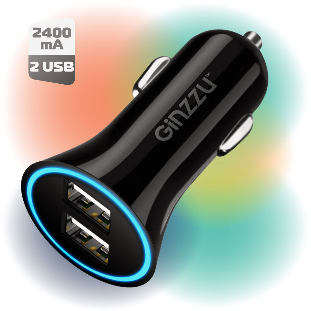 

Автомобильное зарядное устройство GINZZU GA-4012UB, АЗУ 5В/2.4A, 2хUSB, input 12V-24V