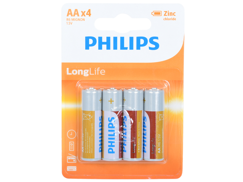 

Элемент питания АА Philips R6L4B/10 Zinc-Chlorid (4B)