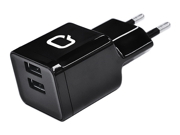 

Сетевое зарядное устройство Qumo Energy (Charger 0005), 2 USB, 2.1A, Apple cable, черный