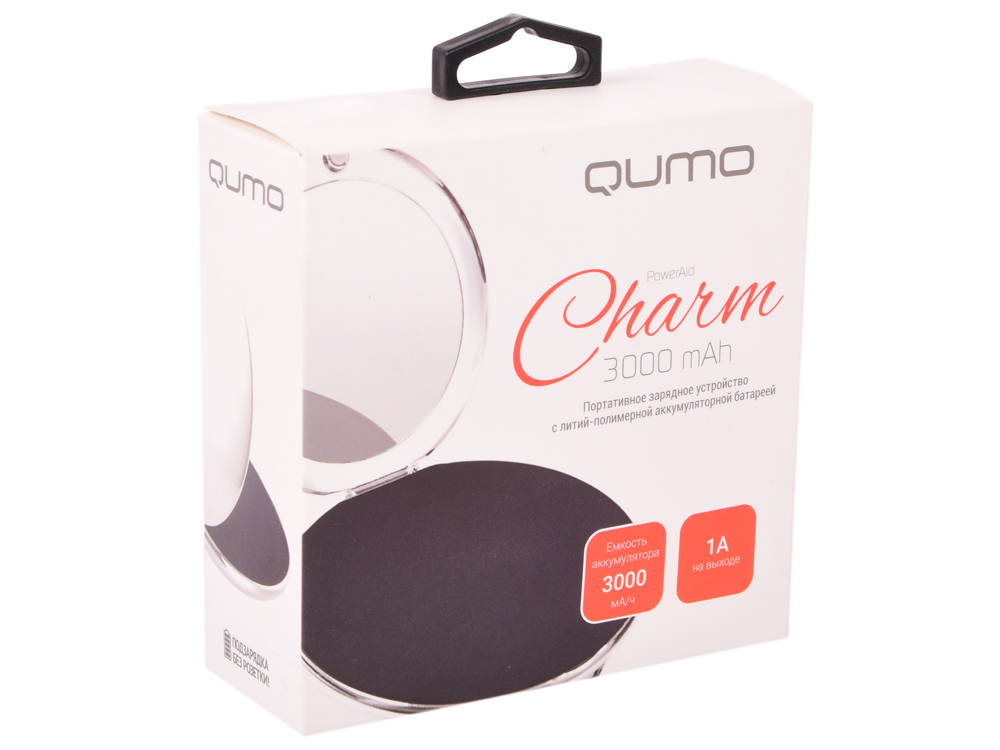 

Внешний аккумулятор Qumo PowerAid Charm, литий-полимерный, 3000 мА-ч, 1 USB 1A, вход 1А, форма пудренницы с зеркалом