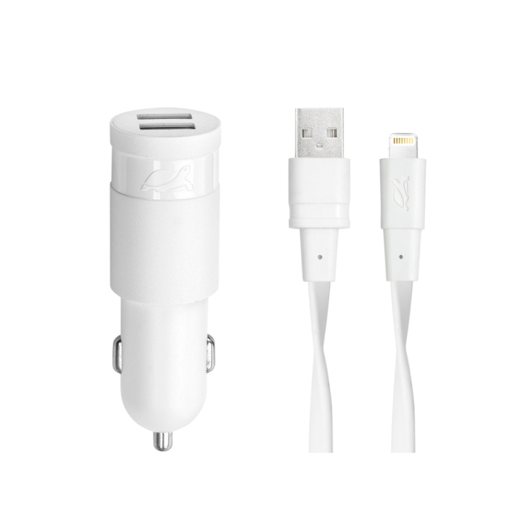 Автомобильное зарядное устройство RIVAPOWER VA4225 WD2 белое 3,4A / 2USB, с кабелем MFi Lightning автомобильное зарядное устройство rivapower va4225 bd2 черное 3 4a 2usb с кабелем mfi lightning