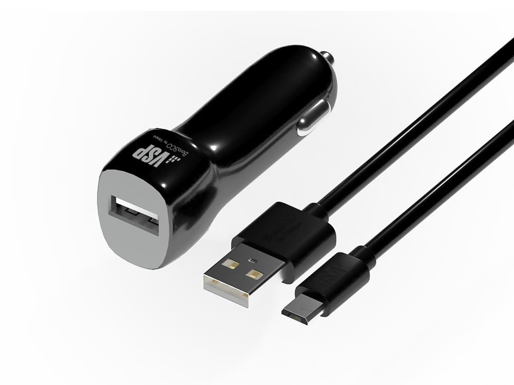 Автомобильное зарядное устройство BoraSCO 1 USB, 1A + Дата-кабель micro USB, 1м (черный)