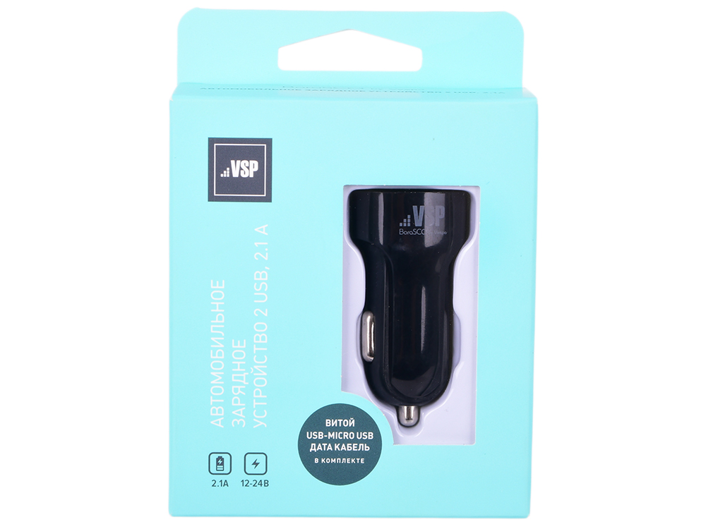 

Автомобильное зарядное устройство BoraSCO 2 USB, 2,1A + витой дата-кабель micro USB, 2м (черн)
