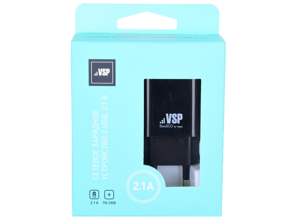 

Сетевое зарядное устройство BoraSCO 2 USB, 2,1A черное,