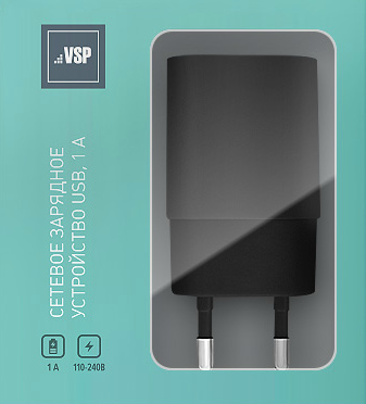

Сетевое зарядное устройство BoraSCO USB, 1A черное,