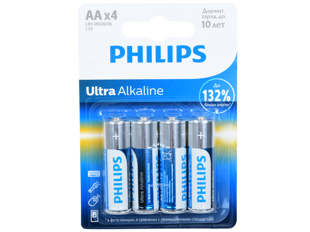 

Батарейки Philips LR6E4B/51 Ultra (AA 1,5B) щелочные (блистер 4 шт)