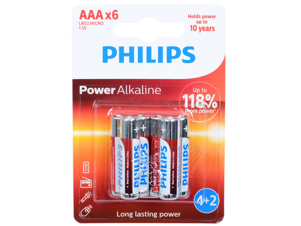 

Батарейки Philips LR03P6BP/10 Power (AAA) щелочные (блистер 6 шт)