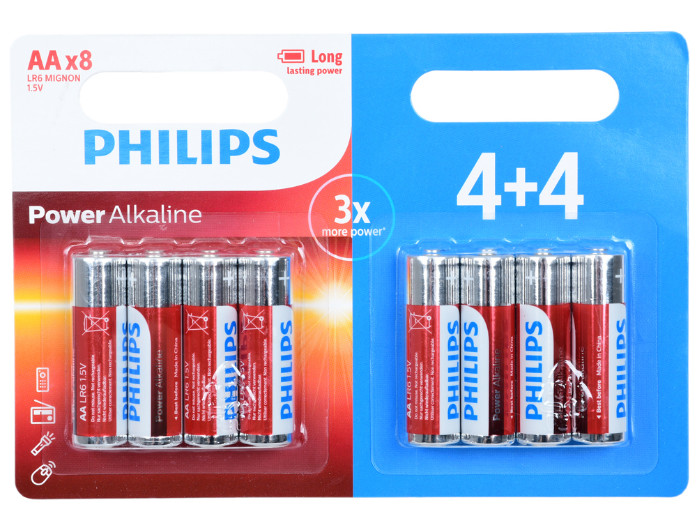 

Батарейки Philips LR6P8BP/10 (AA) Power щелочные (блистер 8 шт)