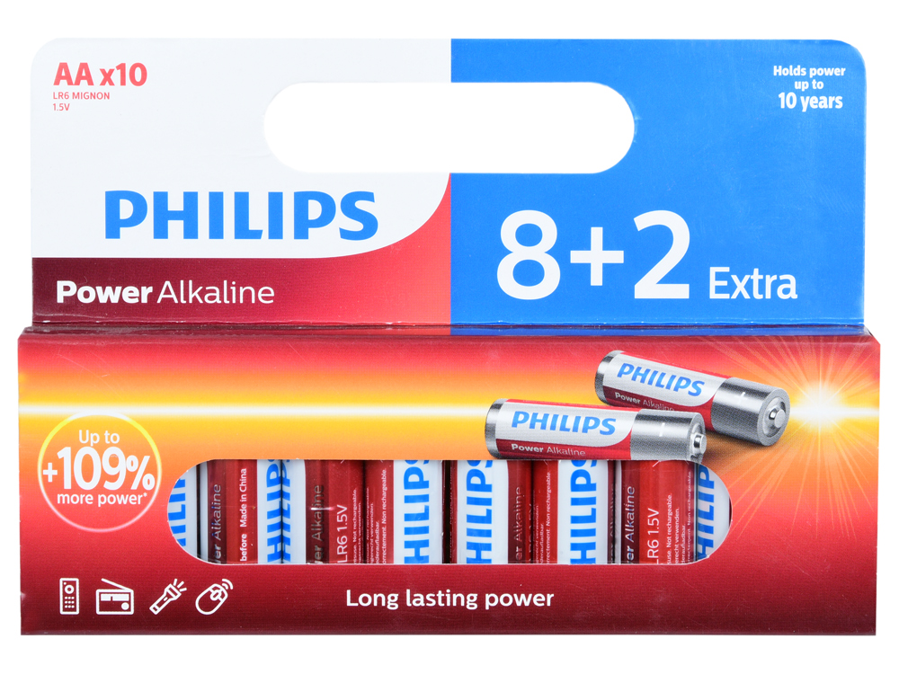 Батарейки Philips LR6P10WP/10 AA Power щелочные (упаковка 10 шт)