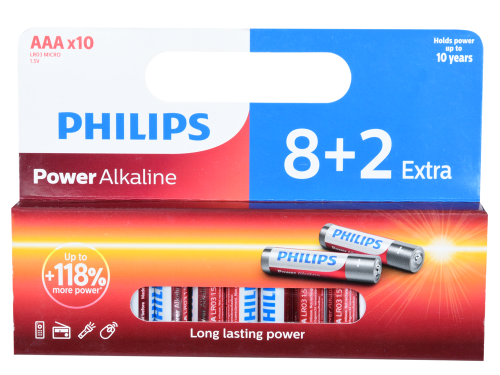 Батарейки Philips LR03P10WP/10 (ААА) Power щелочные (упаковка 10 шт)