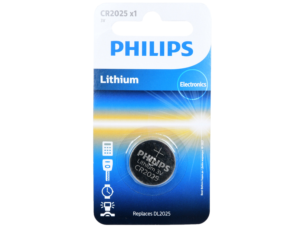 

Батарейка Philips CR2025/01B Lithium 3.0V (блистер 1 шт)