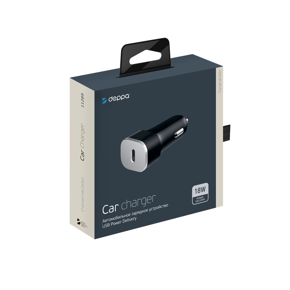 Автомобильное зарядное устройство Deppa 11289 USB Type-C, Power Delivery, 18Вт, черный