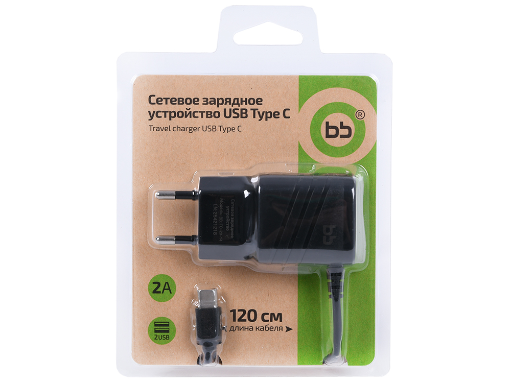 

Сетевое зарядное устройство Nobby BB-TC-20-14 Type C, 2А, 1,2 м, черный