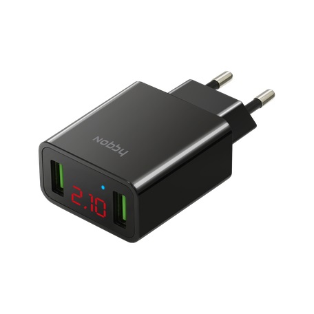 

Сетевое зарядное устройство Nobby Comfort NBC-TC-21-20, черный 2xUSB, 2,1А, LED (V и А)