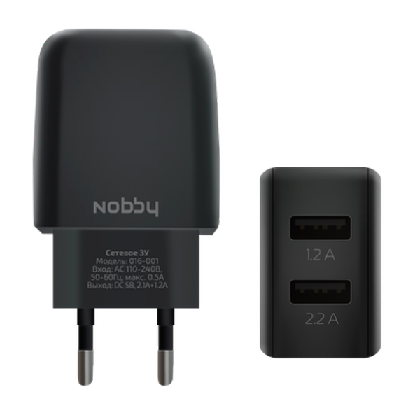 

Сетевое зарядное устройство Nobby Comfort 016-001 черный 2USB, 3,4А (2.1/1.2А), Soft Touch