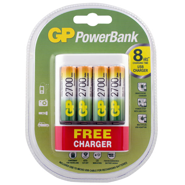 

Зарядное устройство GP PowerBank U411 USB, 4xAA 2700 мАч