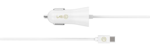 Автомобильное зарядное устройство LAB.C 585 со встроенным кабелем Type-C. Дополнительный USB разъем. Сила тока 2,4А. Цвет золотой. автомобильное зарядное устройство в прикуриватель solomon c charger со встроенным кабелем type c sc cc180t черный