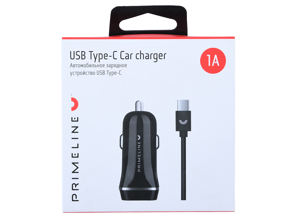 

Автомобильное зарядное устройство Prime Line 2224 USB 1A + кабель Type-C 1.2м, черный