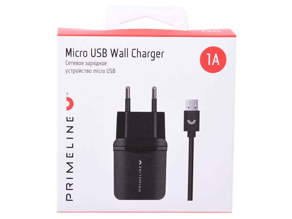 

Зарядное устройство USB Prime Line 2322 1A + кабель microUSB, 1.2м, черный