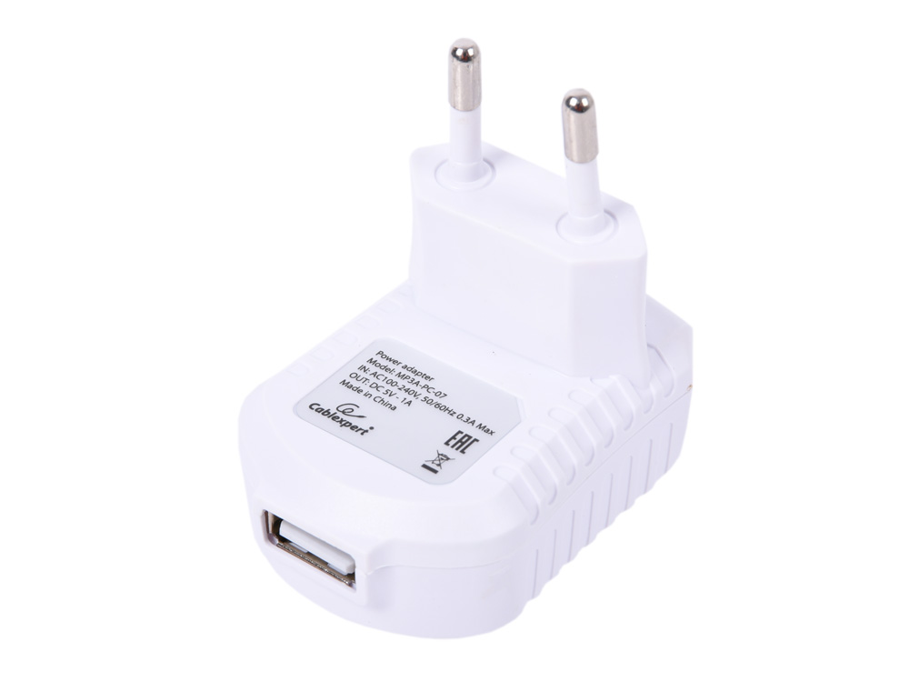 Зарядное устройство Cablexpert MP3A-PC-07 220V - 5V USB 1 порт, 1A, белый