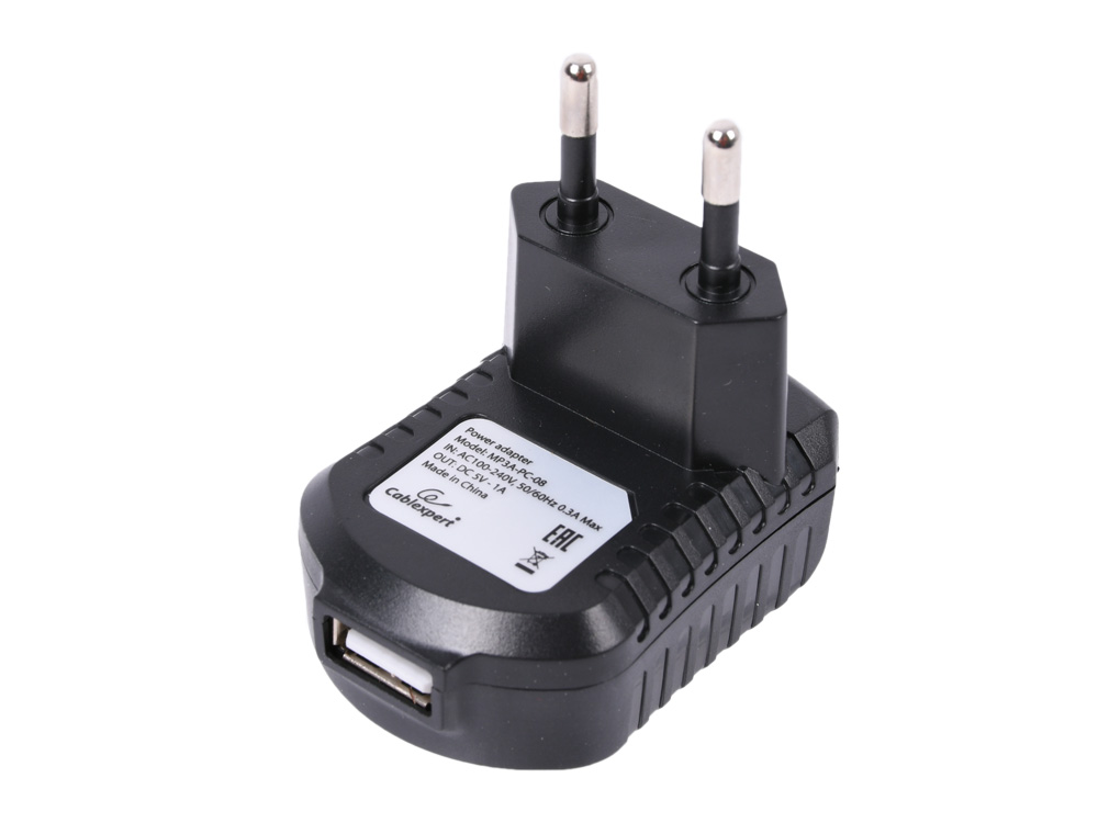 Зарядное устройство Cablexpert MP3A-PC-08 220V - 5V USB 1 порт, 1A, черный